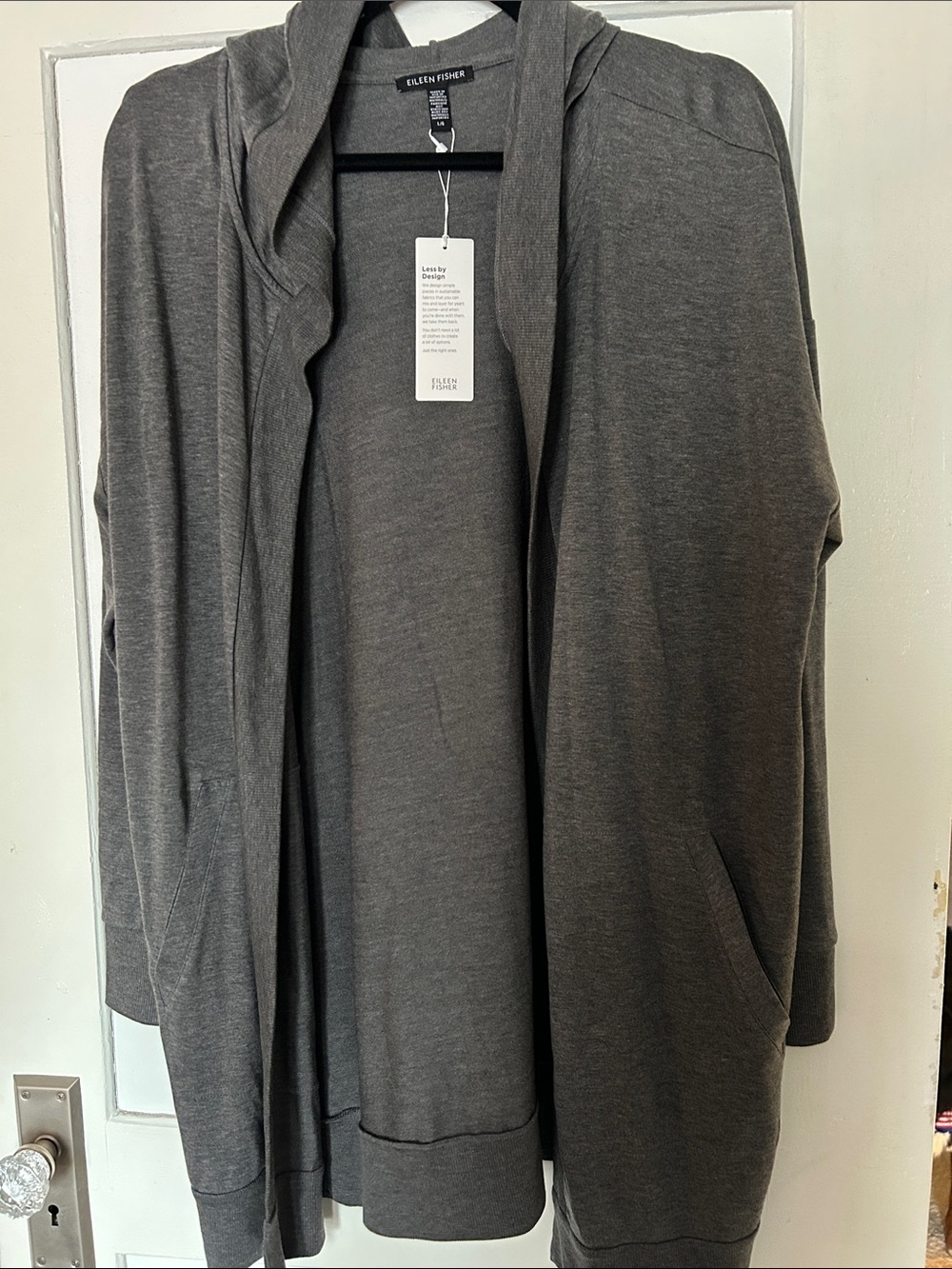 Eileen Fisher Hooded Open-Front Cardigan - Charcoal - new with tags